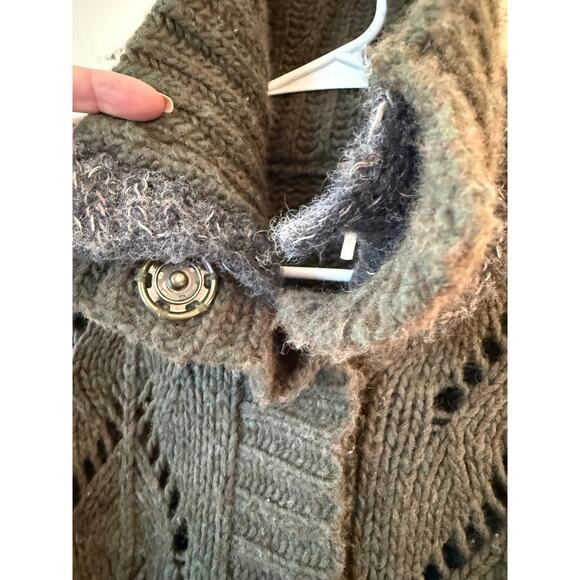 VTG Free People Cardigan Sweater Womens Forest Green Chunky Knit Mock Neck Y2K - Picture 5 of 12